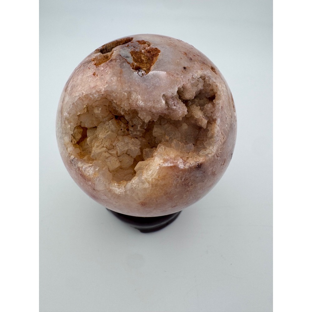 Pink Flower Agate Sphere Crystal Geode Druzy 2.33in 6.9oz